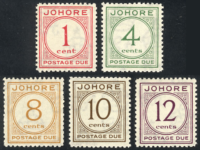 Lot 1793 - malaya - johore Postage due stamps - Guillermo Jalil - Philatino Auction # 2629 WORLDWIDE + ARGENTINA: General August auction Lot 1793 - malaya - johore Postage due stamps - Guillermo Jalil - Philatino Auction # 2629 WORLDWIDE + ARGENTINA: General August auction