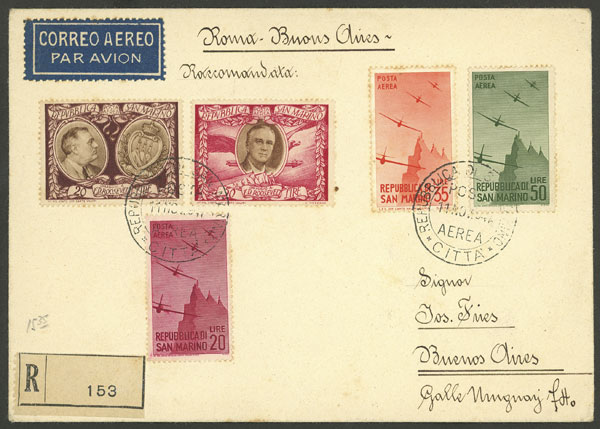 Lot 2299 - San Marino postal history - Guillermo Jalil - Philatino Auction # 2629 WORLDWIDE + ARGENTINA: General August auction Lot 2299 - San Marino postal history - Guillermo Jalil - Philatino Auction # 2629 WORLDWIDE + ARGENTINA: General August auction