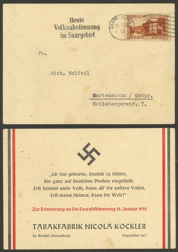 Lot 170 - germany - sarre postal history - Guillermo Jalil - Philatino Auction # 2629 WORLDWIDE + ARGENTINA: General August auction Lot 170 - germany - sarre postal history - Guillermo Jalil - Philatino Auction # 2629 WORLDWIDE + ARGENTINA: General August auction