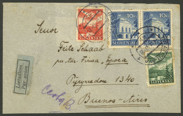 Lot 1309 - slovakia postal history - Guillermo Jalil - Philatino Auction # 2629 WORLDWIDE + ARGENTINA: General August auction Lot 1309 - slovakia postal history - Guillermo Jalil - Philatino Auction # 2629 WORLDWIDE + ARGENTINA: General August auction