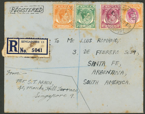 Lot 2320 - singapore postal history - Guillermo Jalil - Philatino Auction # 2629 WORLDWIDE + ARGENTINA: General August auction Lot 2320 - singapore postal history - Guillermo Jalil - Philatino Auction # 2629 WORLDWIDE + ARGENTINA: General August auction