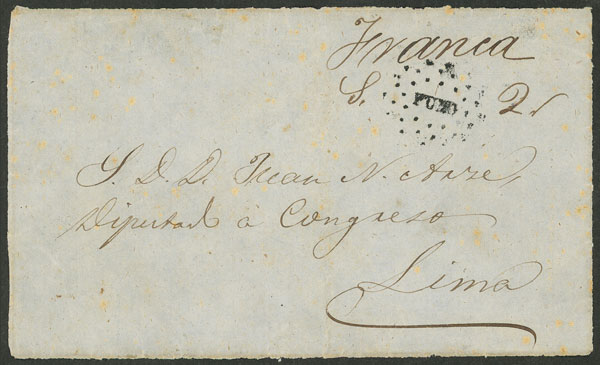 Lot 2044 - Peru postal history -  Guillermo Jalil - Philatino Auction # 2629 WORLDWIDE + ARGENTINA: General August auction