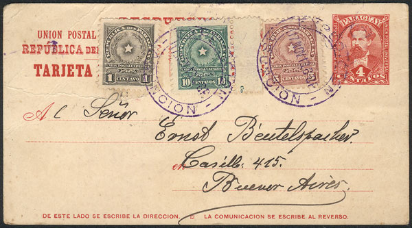 Lot 1956 - Paraguay postal history -  Guillermo Jalil - Philatino Auction # 2629 WORLDWIDE + ARGENTINA: General August auction