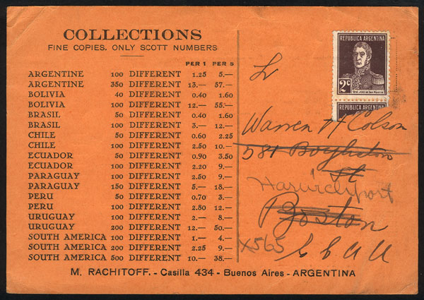 Lot 487 - Argentina postal history -  Guillermo Jalil - Philatino Auction # 2629 WORLDWIDE + ARGENTINA: General August auction